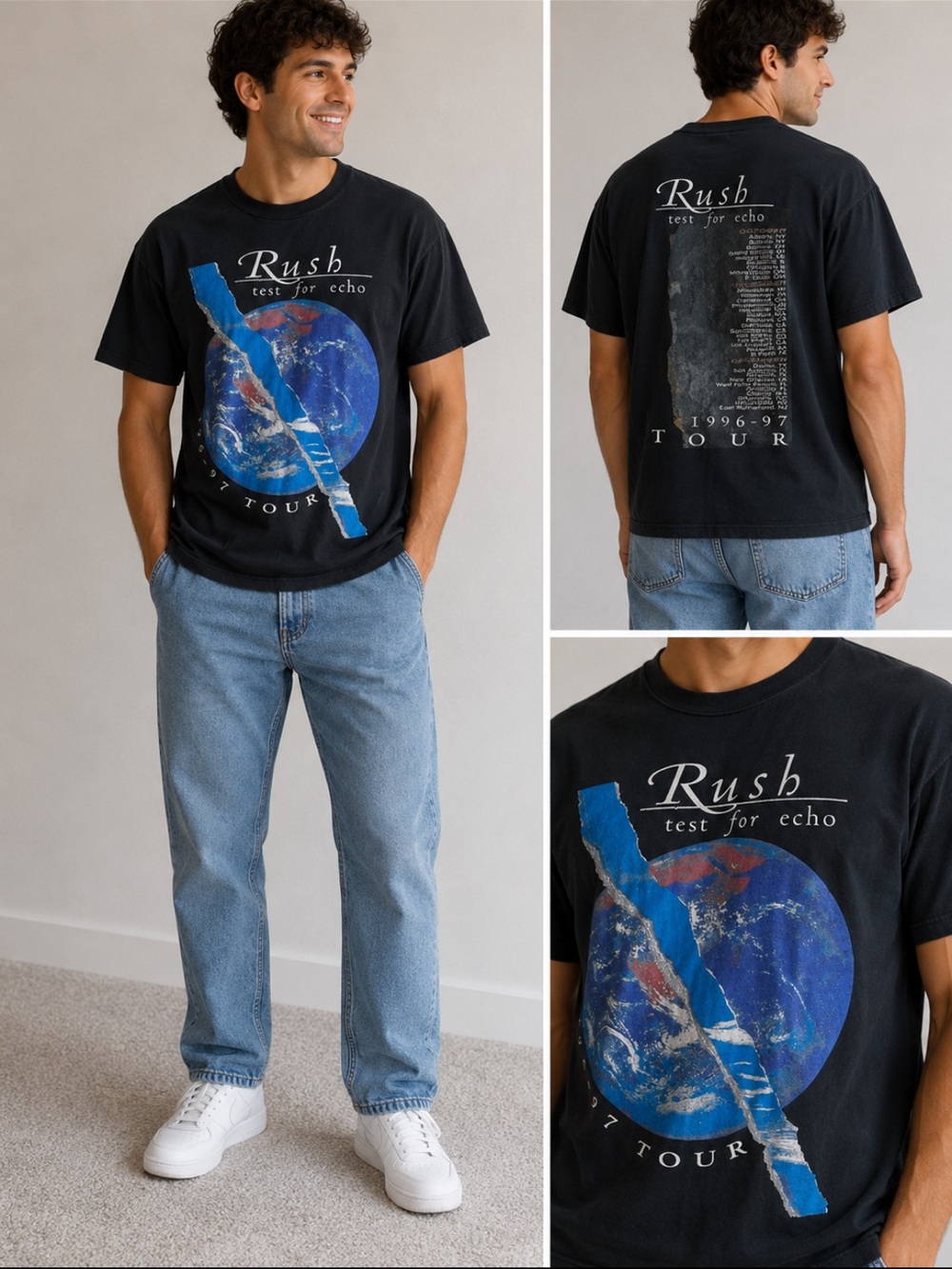 Rush Vintage 1996 Test For Echo Tour Band Tee Shirt XL Black Single Stitch Style